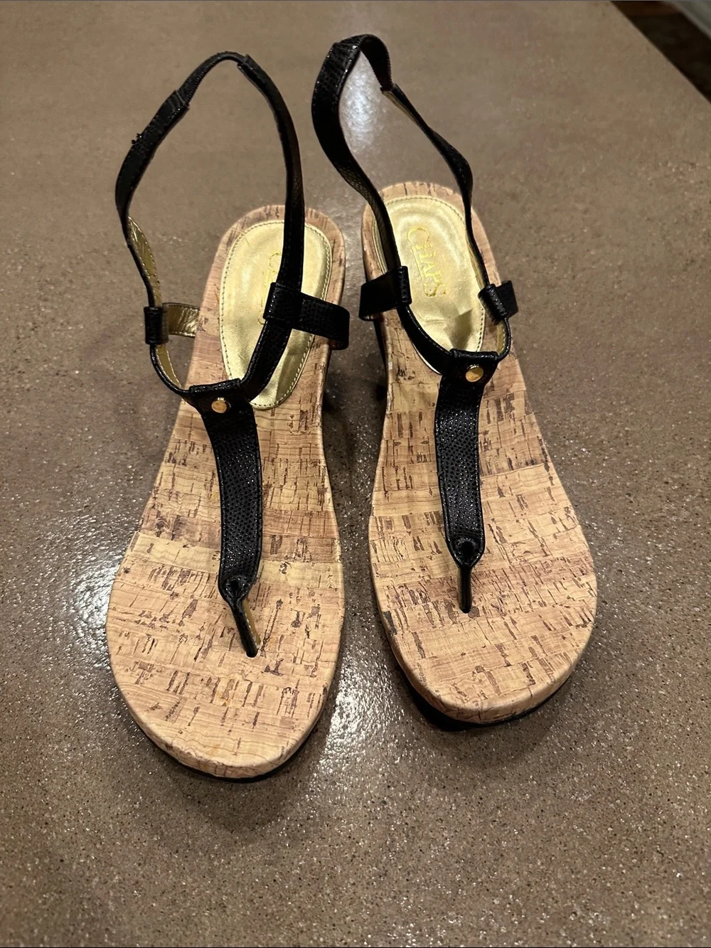 Chaps Black Cork Wedge Sandals - Women